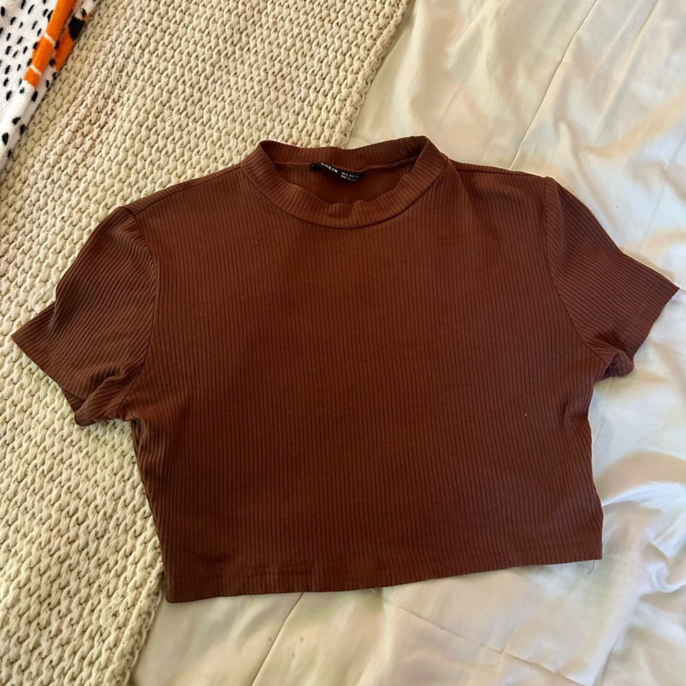 🩷 SHEIN Brown cropped turtle neck short sleeve, Color: Brown, Size M ( US 4 )